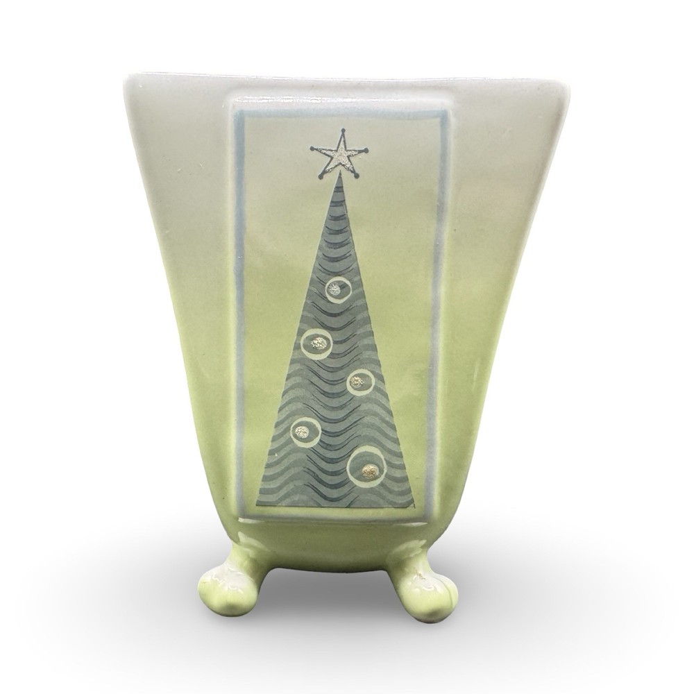 Vintage Y2K 2000 GAC Stylized Christmas Tree Footed Ceramic Vase Candy Dish