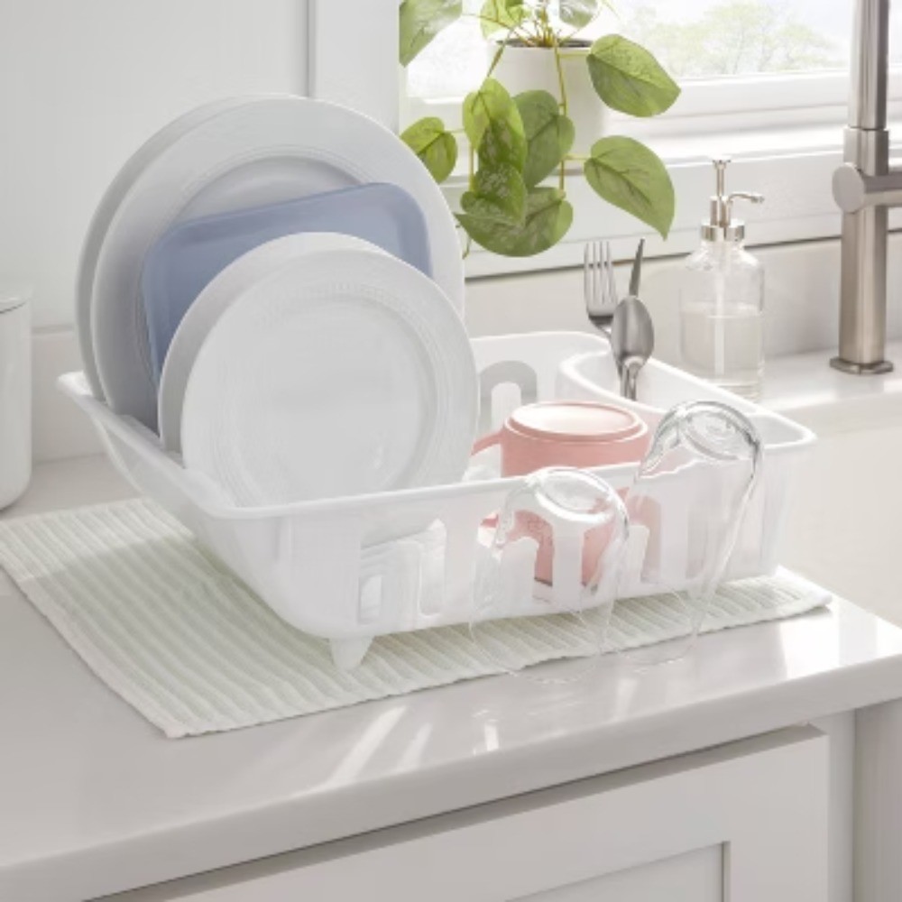 Plastic Dish Drainer White Freestanding Polypropylene Dish Drying Rack,