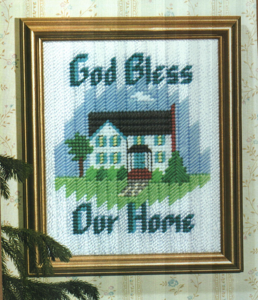 GOD BLESS OUT HOME WALL HANGING PLASTIC CANVAS PATTERN INSTRUCTIONS