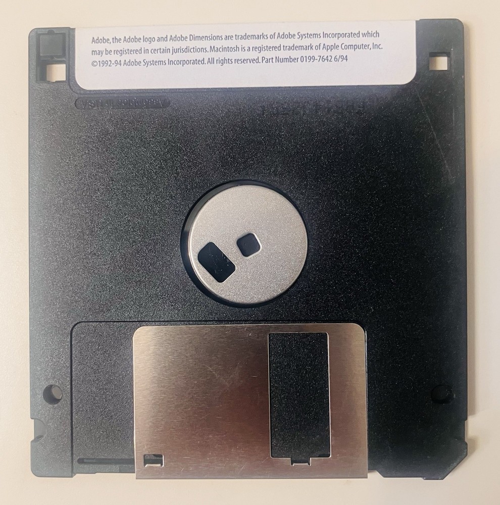 Adobe Dimensions 2.0 for Macintosh Complete 3-Disk Vintage 3.5” Floppy Set 1994