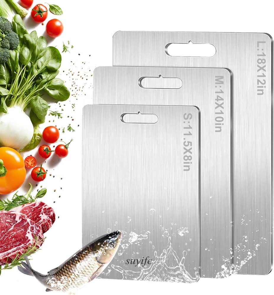 Titanium Cutting Board Set 3-Pack, Pure Titanium Double-Sided Boards