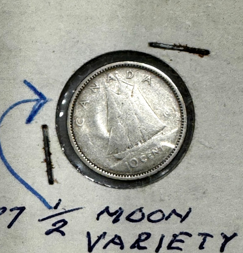 3-1937 CANADA 10 CENT COINS CRESCENT MOON VARIETY