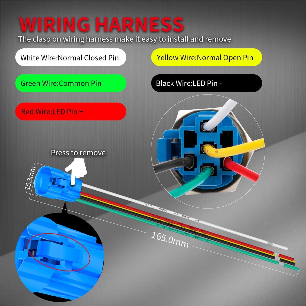 19mm 12V LED ON OFF Push Button Power Switch Latching with Wire Socket HarnessUS