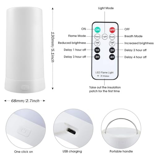 LED Flame Effect Light, Flame Lamp with Remote & Timer, USB Rechargeable 4 1pcs