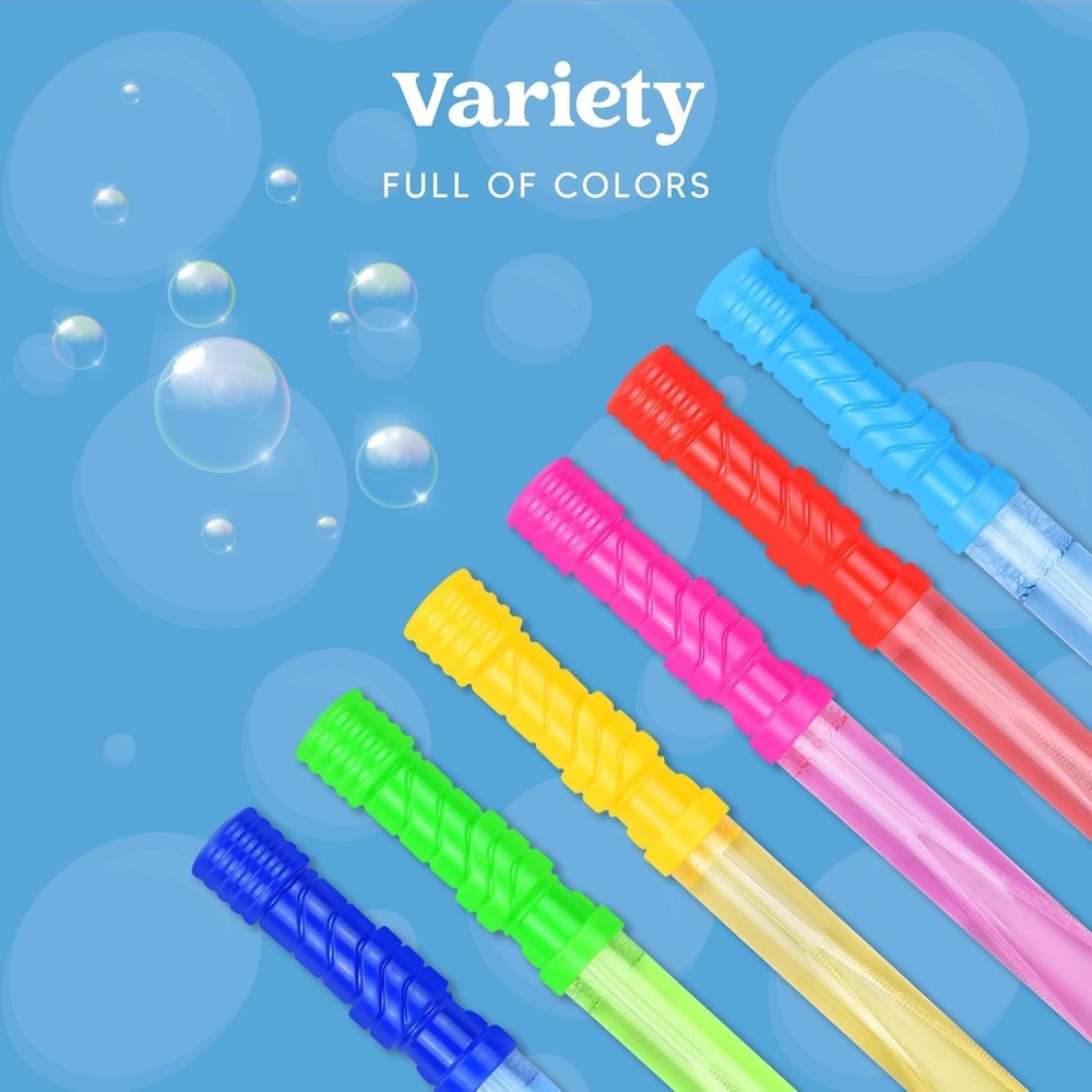 Vibrant 14.6” Big Bubble Wands Set - 1 Dozen with Safe Bubble Solution for Kids