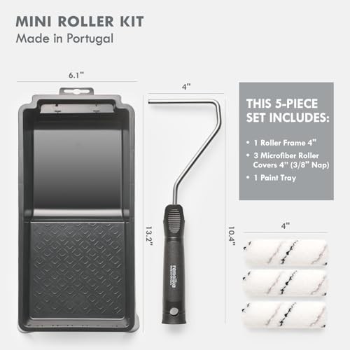 5-Piece Mini Paint Roller Kit - 4' Microfiber 4" Paint Roller Kit (Set of 5)