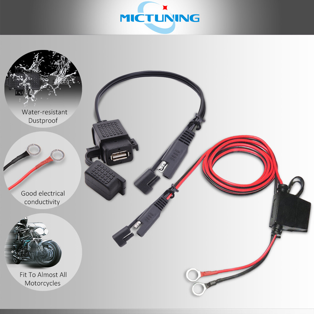 Motorcycle SAE to USB Cable Adapter 2.1A Waterproof Phone USB Charger Socket Kit