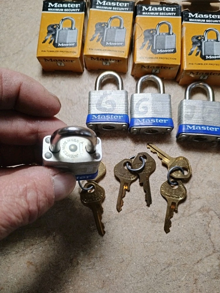 Vintage No. 7 Master Locks With Original Boxes With Keys Keyed The Same 5 Lot
