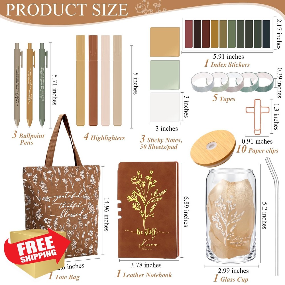 Bible Journaling Kit 29pc Glass Cup Notebook Highlighters Boho