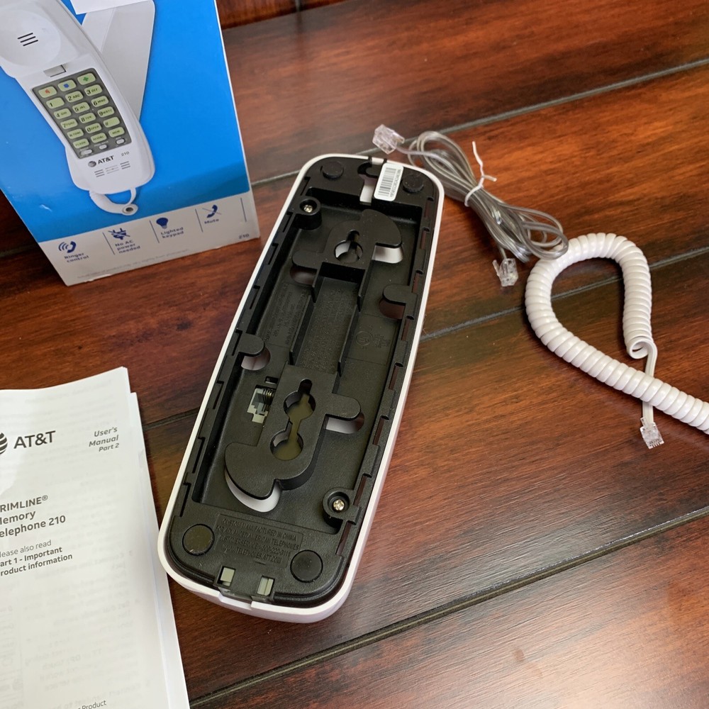 AT&T 210 Basic Trimline Corded Phone, Wall-Mountable, 7 ft Line, Emergency Power