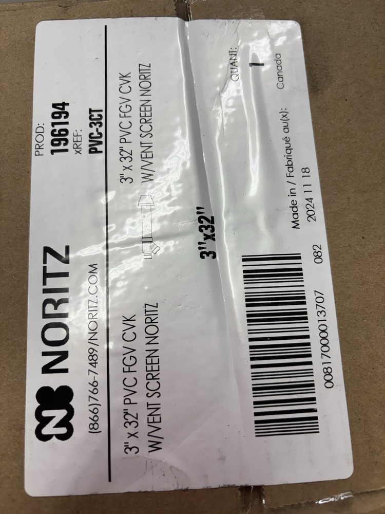 Noritz PVC-3CT 3" x 32" PVC Concentric Termination FGV CVK w/ Vent Screen