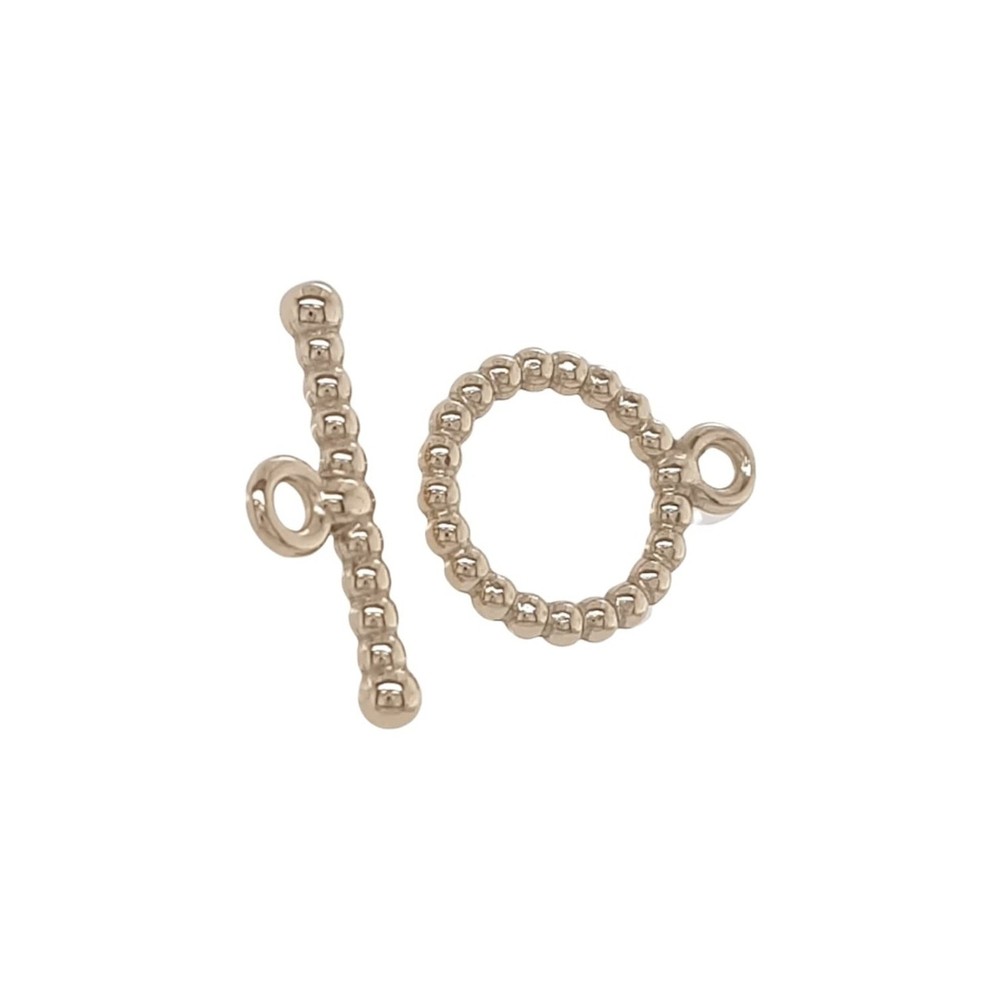 12.5MM 14K Solid Yellow Gold Beaded Toggle Clasp Striking Beaded Ring and Bar...