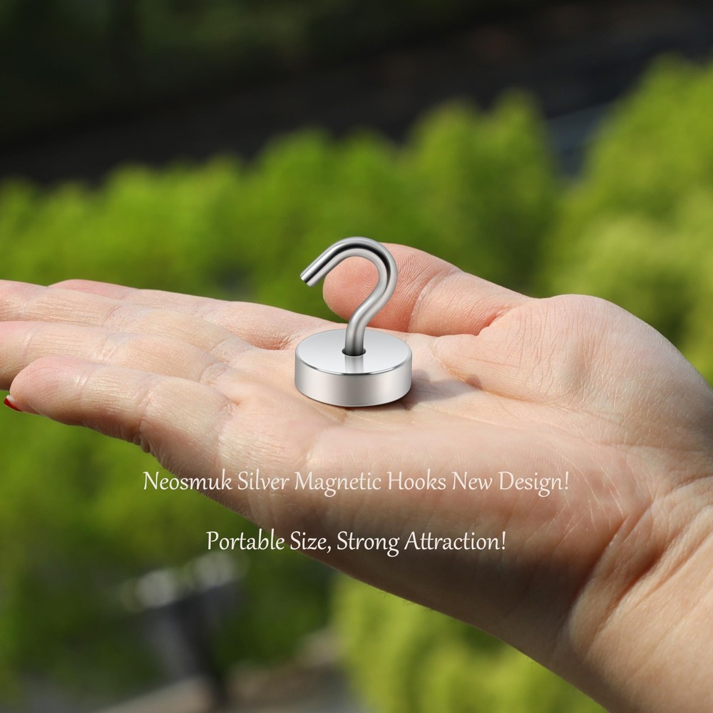 5 Pack Silver Magnetic Hooks 40LBS Magnet Hooks, Strong Magnetic Hooks