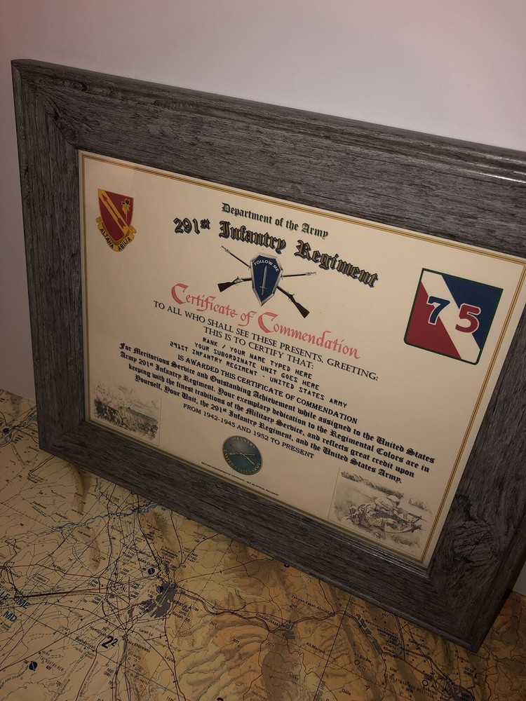 291ST INFANTRY REGIMENT / COMMEMORATIVE - CERTIFICATE OF COMMENDATION