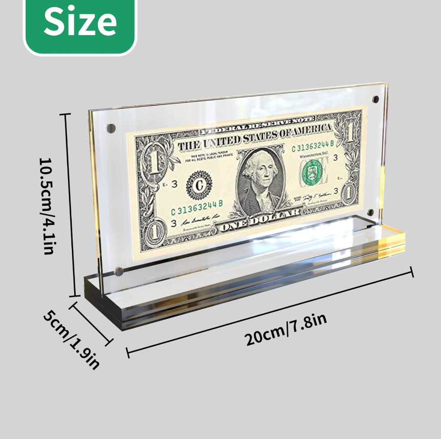 2Pack Acrylic Dollar Bill Display Frame Currency Paper Money Holder Display Case