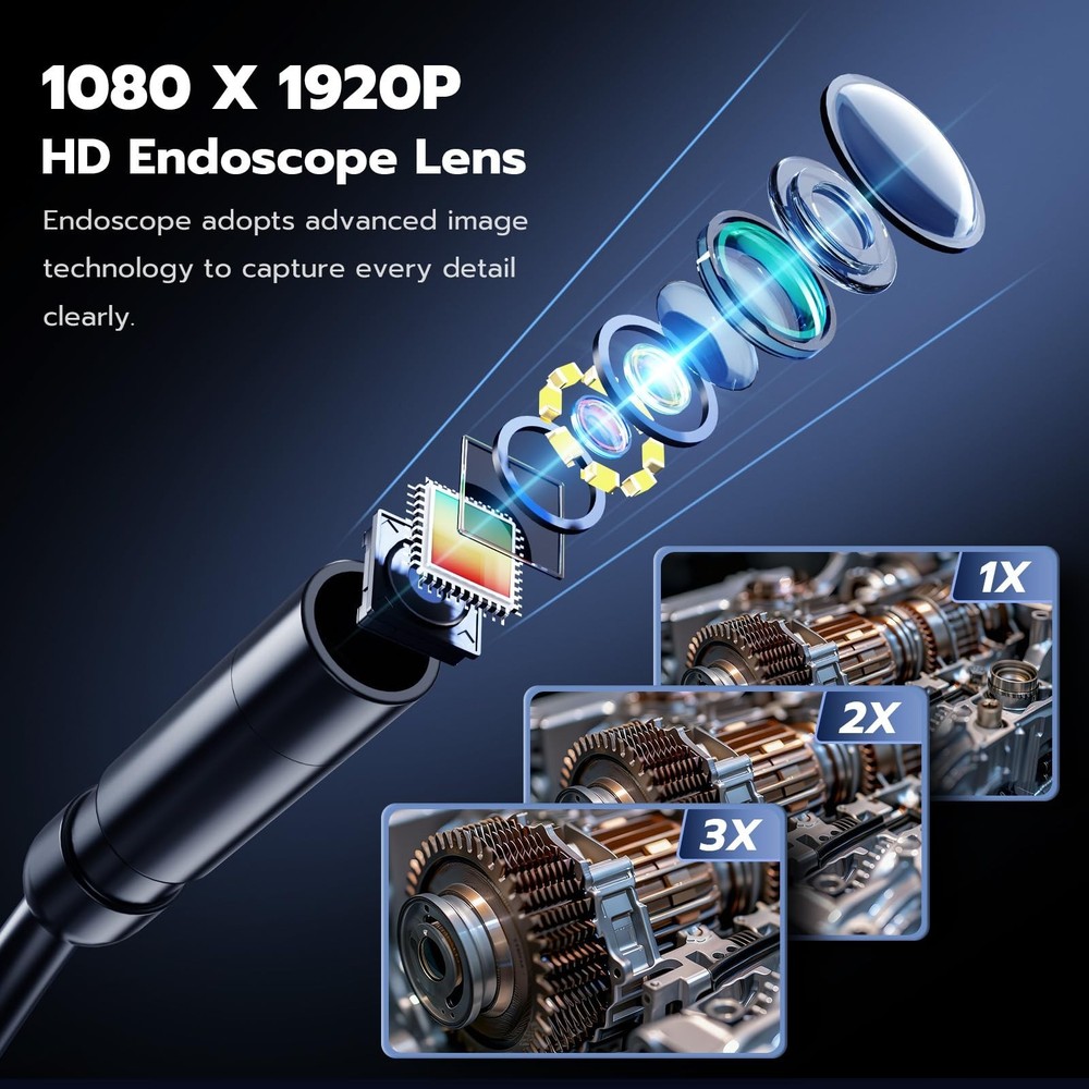 Endoscope Camera with Light, 2.8" IPS 1080P HD Handheld Borescope, 8 Adjustab...