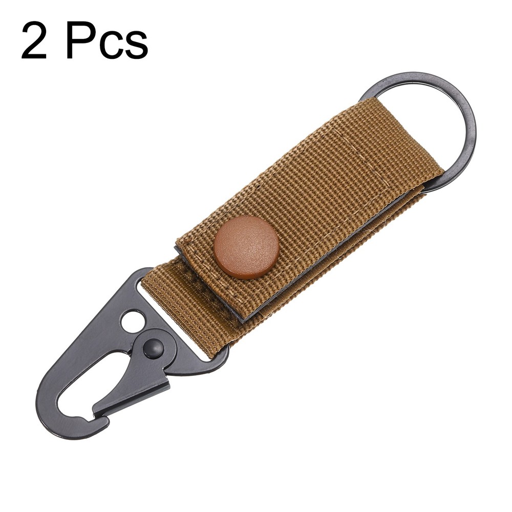 Duty Belt Key Holder, 2Pcs - Nylon Strap with Snap D-Sharp Clip Key Ring (Khaki)