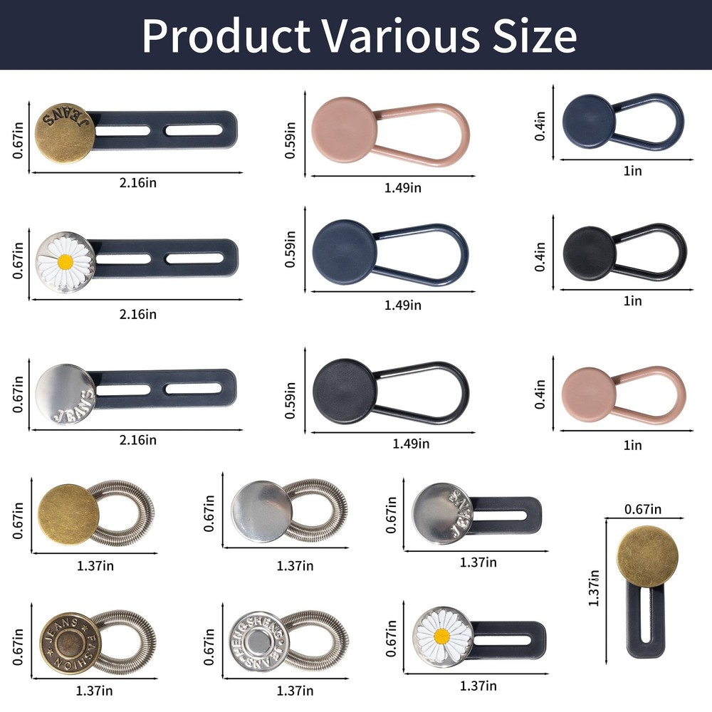 Secmity 16 Pcs Button Extenders for Jeans, Pants Extender 1-1.8, multicolor