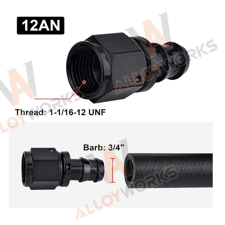 2PCs Aluminum 12AN Straight Push Lock Hose Fitting End Finish.