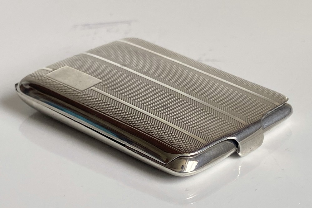 Antique 1929 Solid Silver Art Deco Engine Turned Case Gilt Business Card Holder