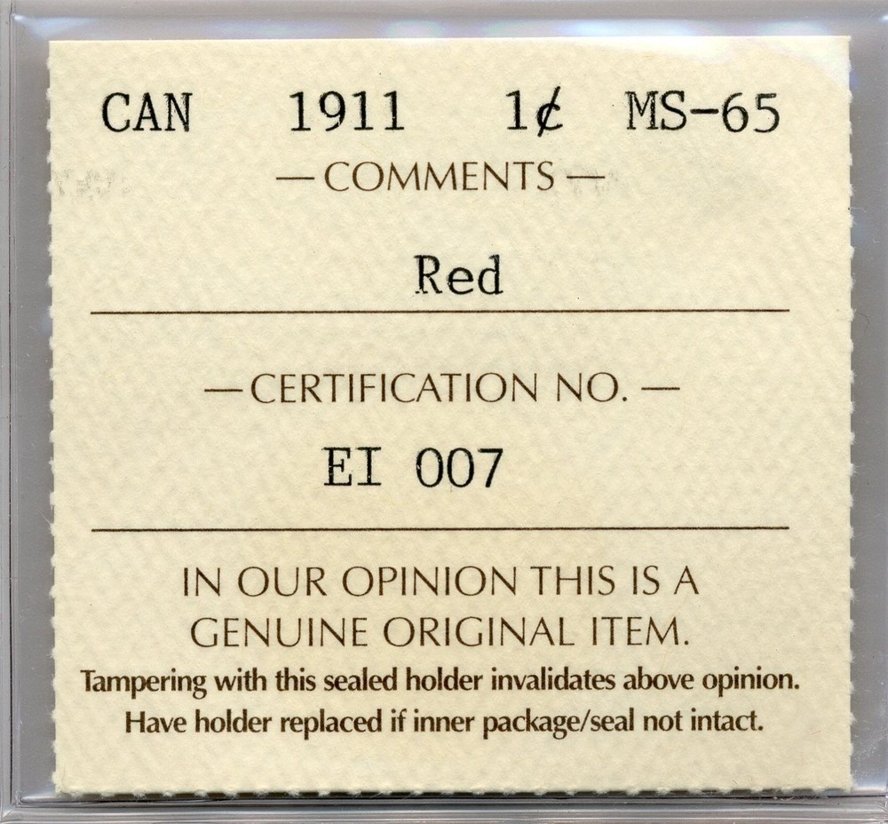 1911 Canada Large Cent - GEM Uncirculated, ICCS MS65 RED