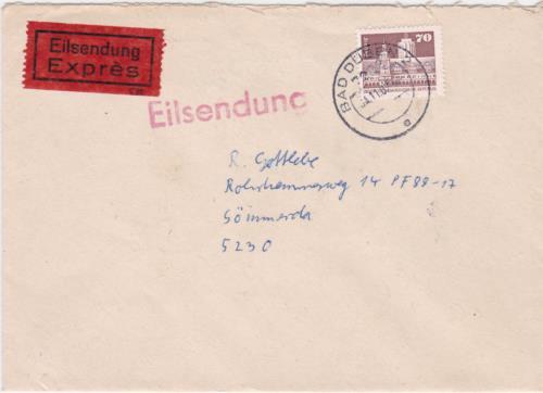Germany Leipzig Eisenach 1987  Bahnpost railway stamps cover ref r20130