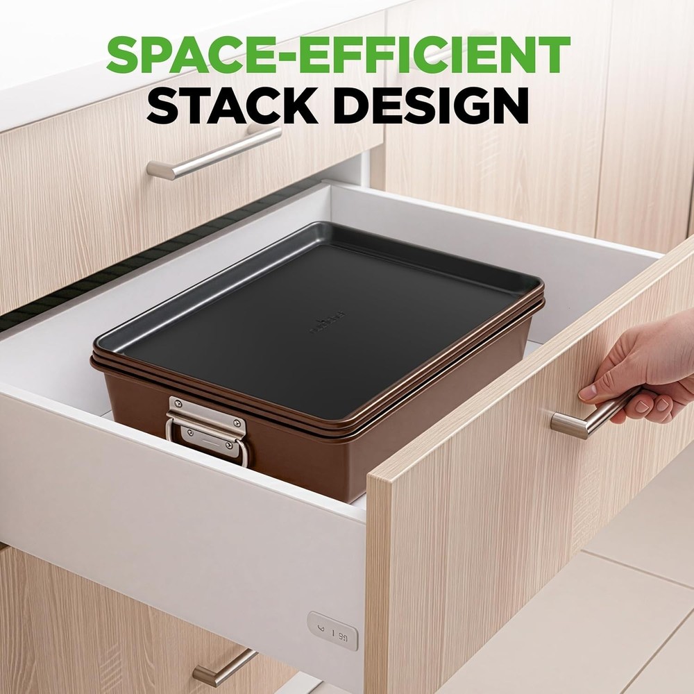 8-Piece Nonstick Stackable Bakeware Set - PFOA, PFOS, PTFE Free Baking Tray S...