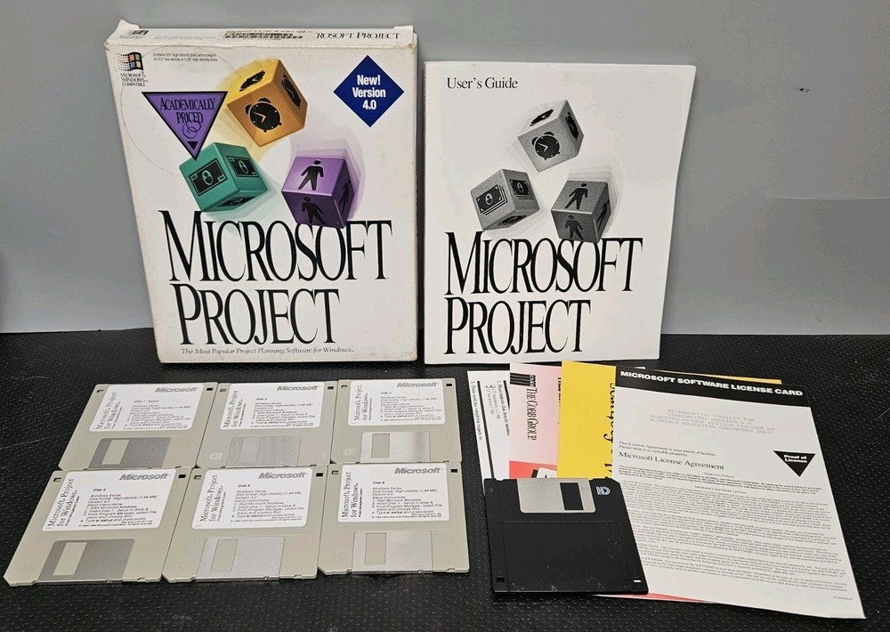Windows Microsoft Project v4.0 Vintage Software 3.5" DISKETTES *Untested As-Is*