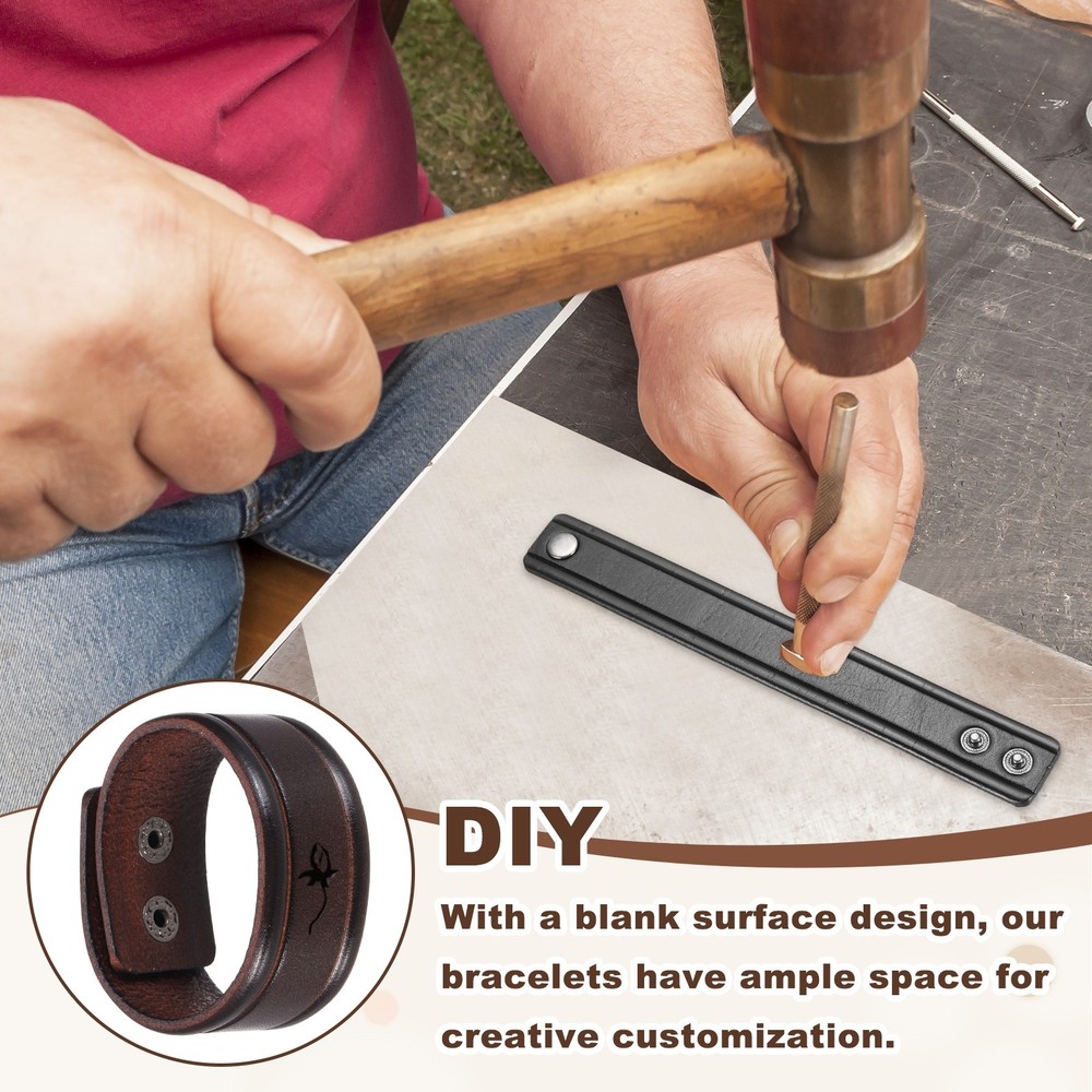 Plain Leather Bracelets Buckle Bangle,Brown Retro Stamping Bracelets