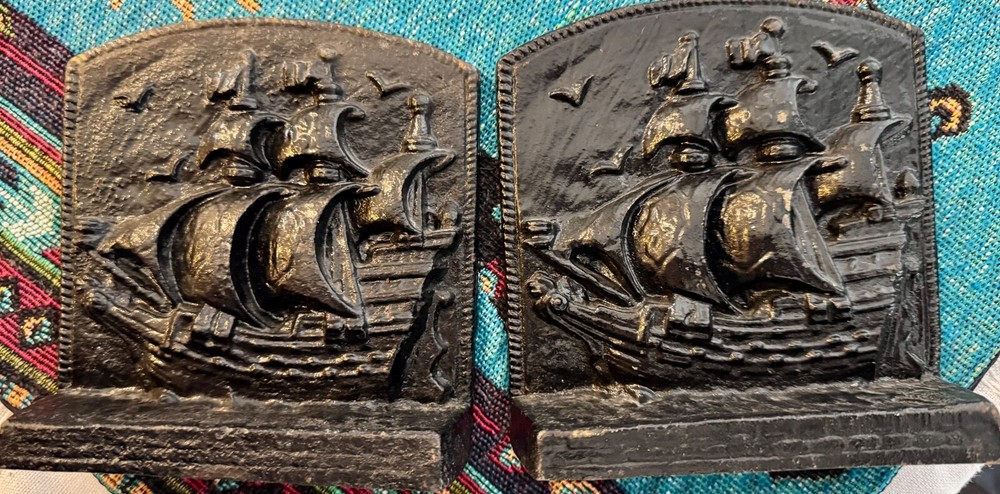 Antique Black Cast Iron Nautical Bookends~Very Good Condition~Unknown Maker