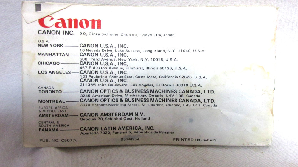 CANON PRODUCTS GUIDE 1977