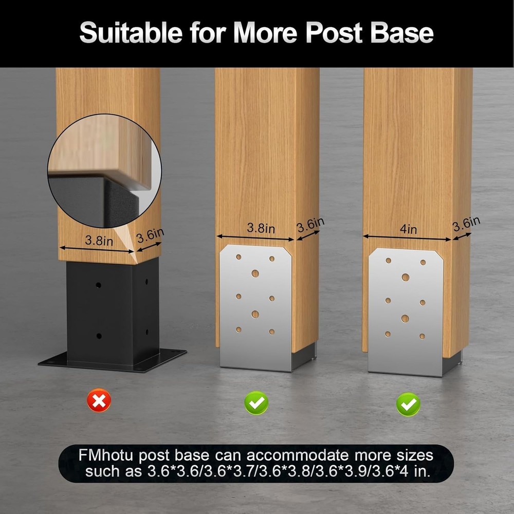 4"x 4" Stainless Steel Adjustable Post Base 4Pcs for Deck Railing Support