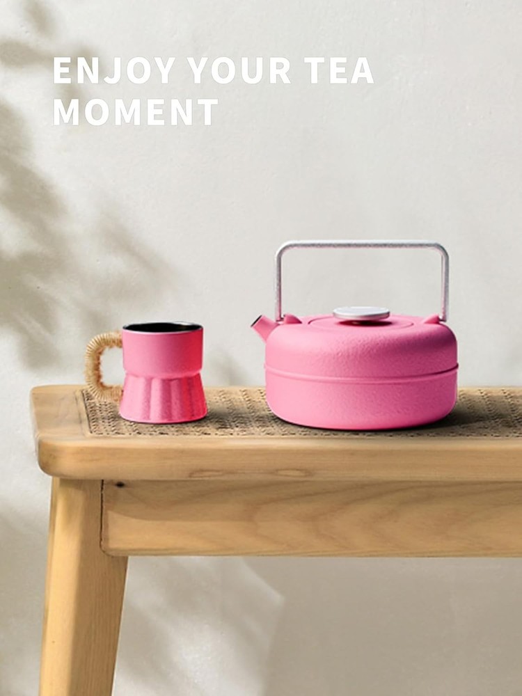 Teapot with Removable Infuser, Cast Iron Tea Kettle Stovetop Safe, Solid Geom...