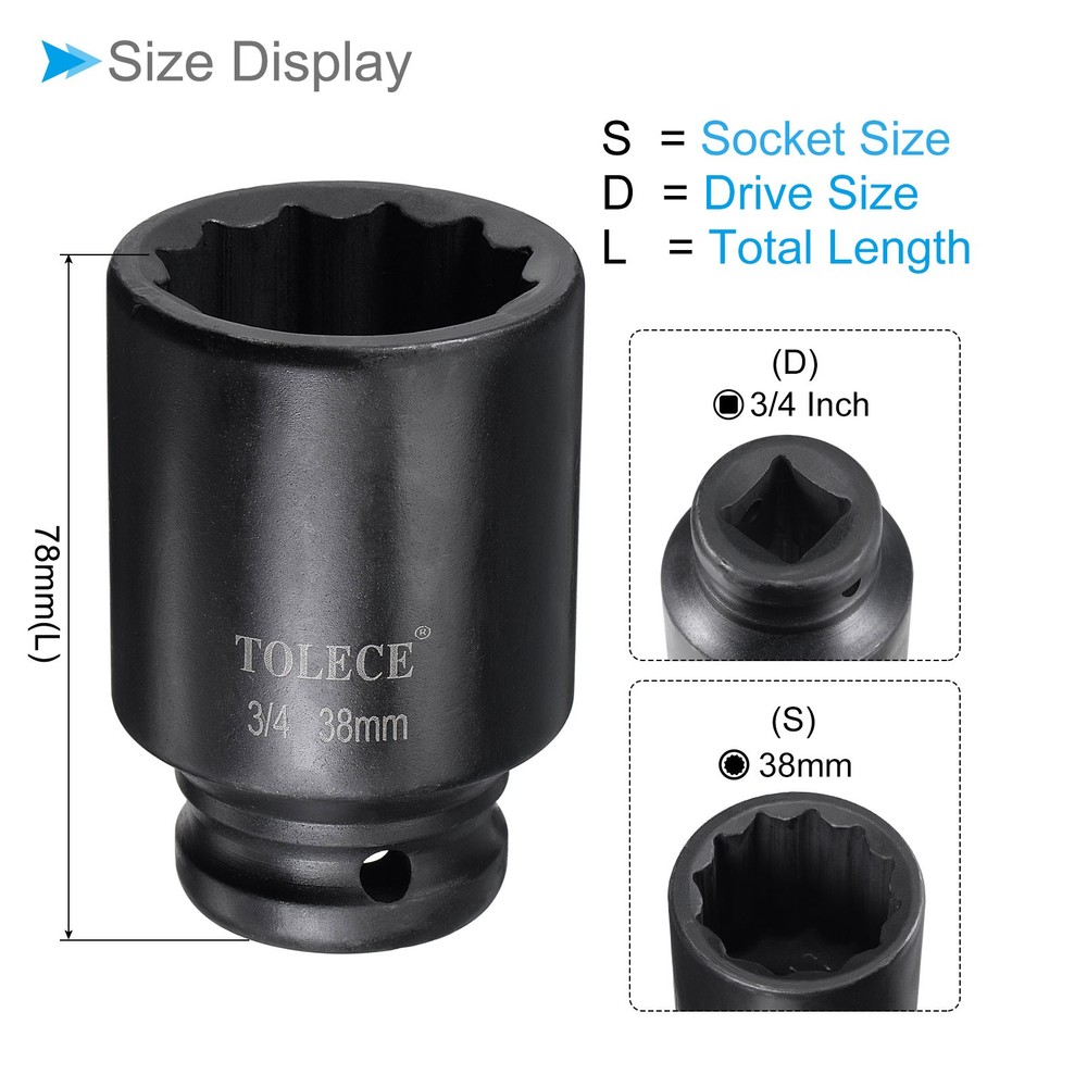 Deep Impact Socket 3/4" Drive 38mm Socket 78mm 12 Point for DIY Hand Making