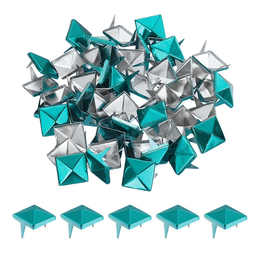 100Pcs Square Pyramid Rivets, 10mm Two-Jaw Studs Spikes (Blue)