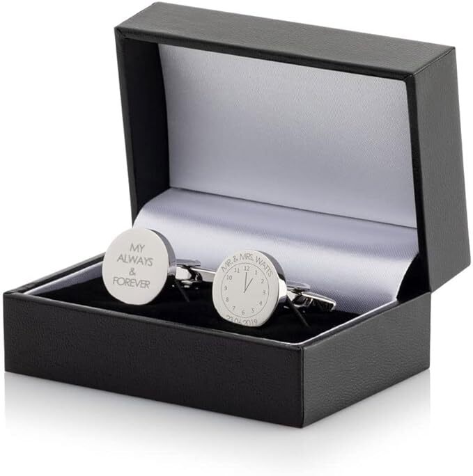 Personalised Memorable Time Round Cufflinks - Engraved With Your Custom Text