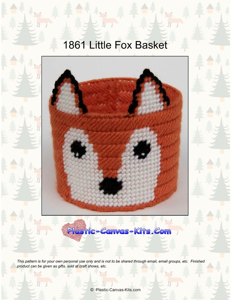 Little Fox Basket-Plastic Canvas Pattern or Kit