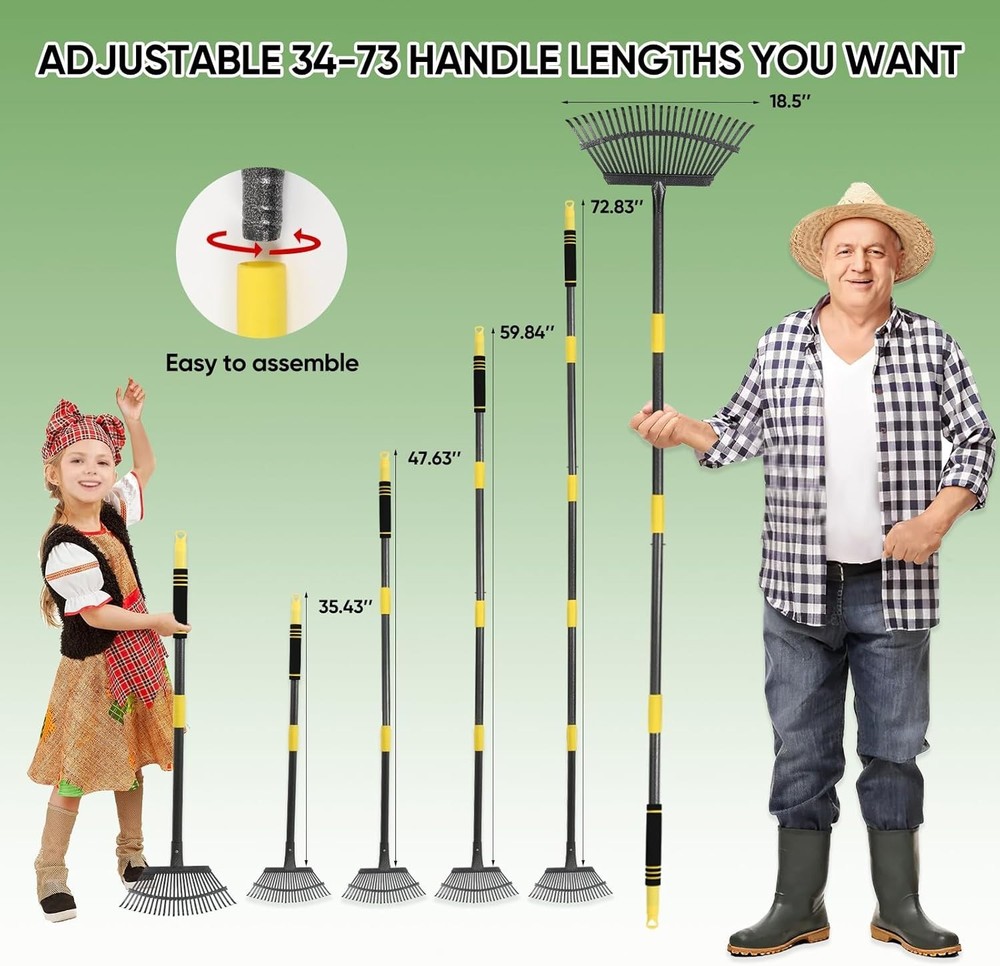 Heavy Duty 6FT Lawn Rake - Ergonomic Adjustable Handle for Ultimate Comfort