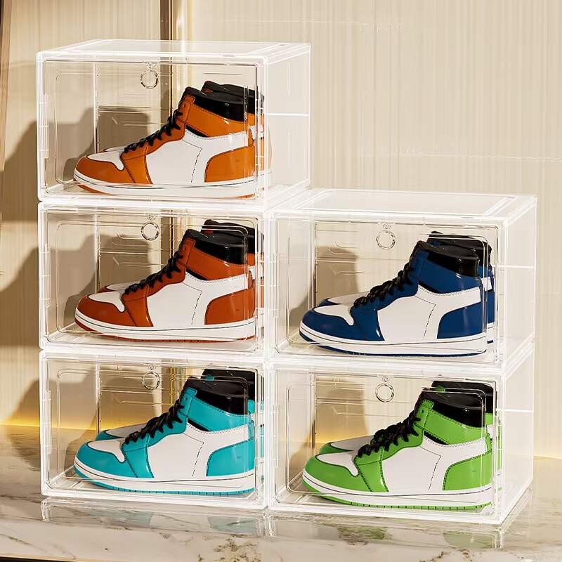 Magnetic Shoe Storage Box Drop Side/Front Sneaker Case Stackable Container XL