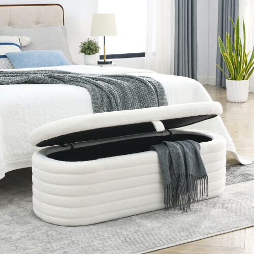 45.5" Storage Ottoman Bench Upholstered Fabric Storage Bench End of Bed Stools