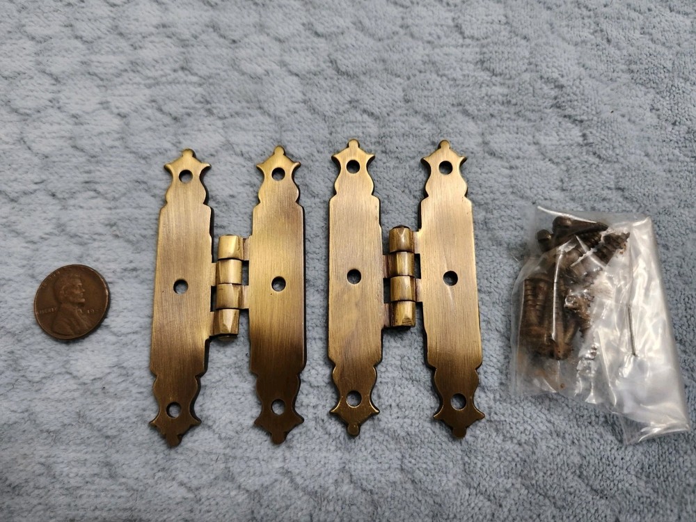 Flush H Cabinet Hinges Antique Brass NOS