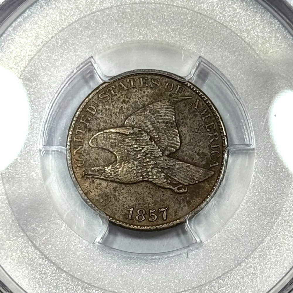 1857 FLYING EAGLE CENT PCGS XF DETAILS OBVERSE DOUBLING REVERSE CUD ERROR (C150)