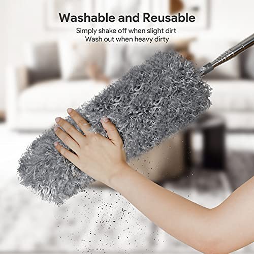 7 PCS Microfiber Feather Duster Set, Washable Bendable Cobweb Cleaner with 100"