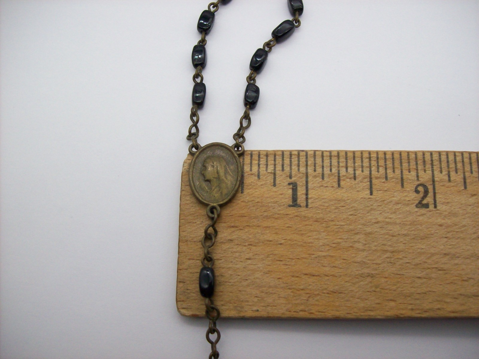 Vintage Catholic Rosary Black Beads Brass Crucifix Made in Czechoslovakia