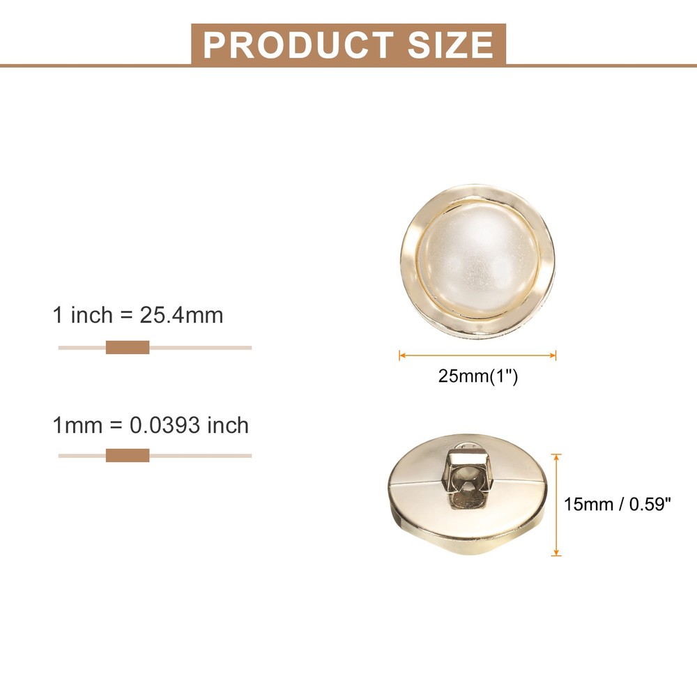 5pcs Gold Pearl Button 25mm 0.59" Thick Sewing Button Style B