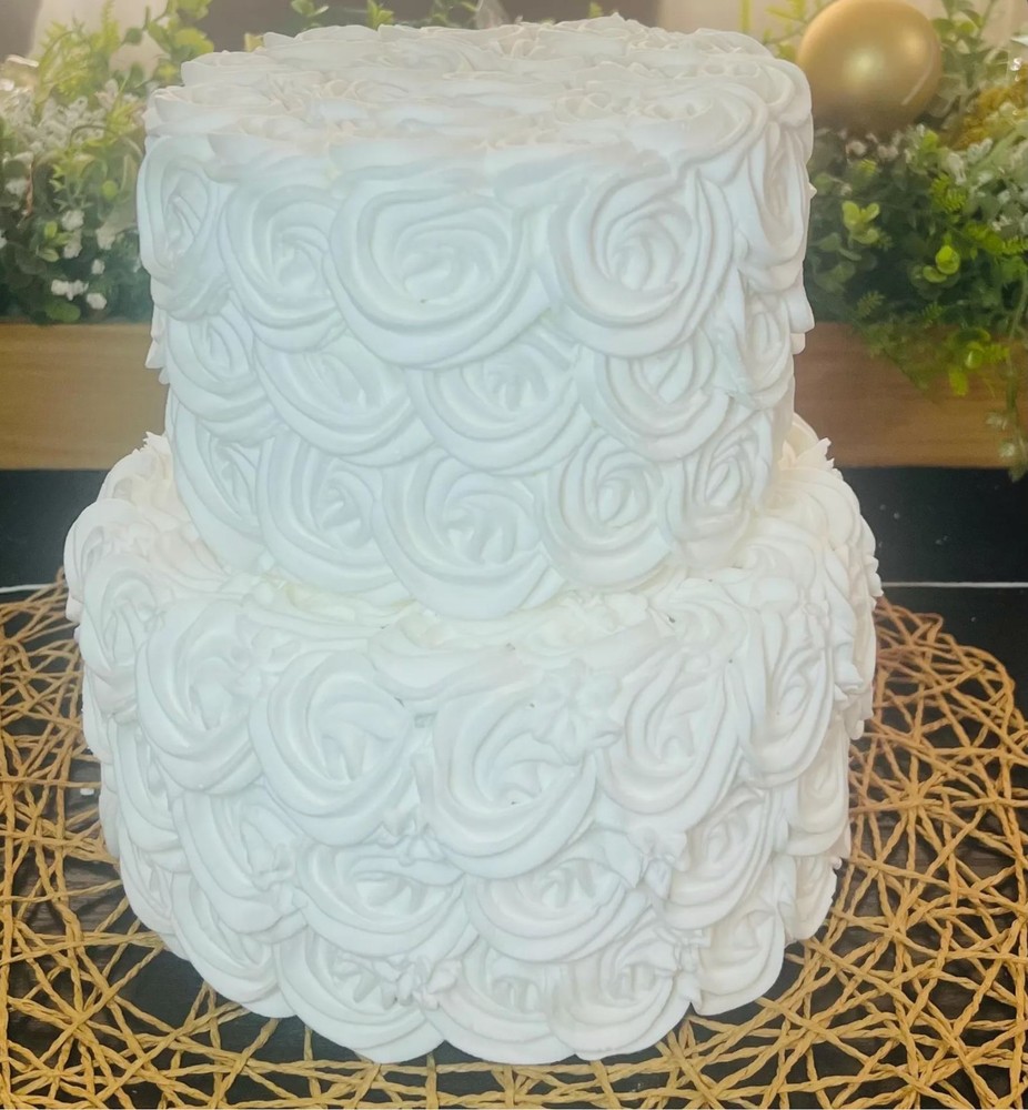 White Rosette Fake Cake: Photo Prop Display