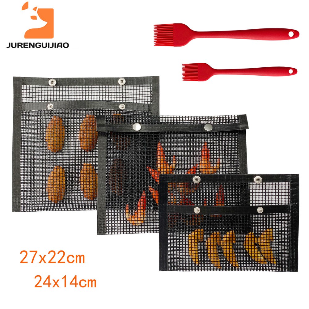 Black Cooking Grid Rectangular BBQ Grill Mesh Bag Non-Stick & Reusable Modern