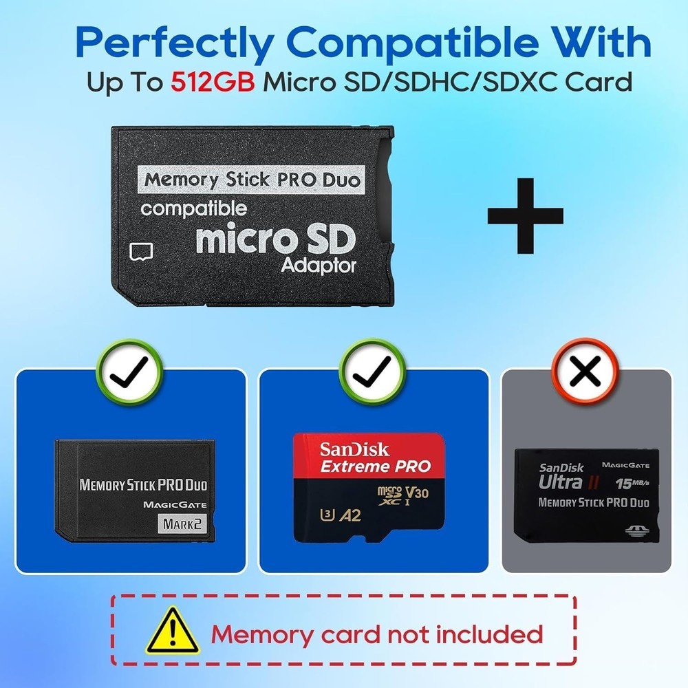 Latest PSP Memory Stick Pro Duo Adapter - 512GB Micro SD Support, 2 Pack