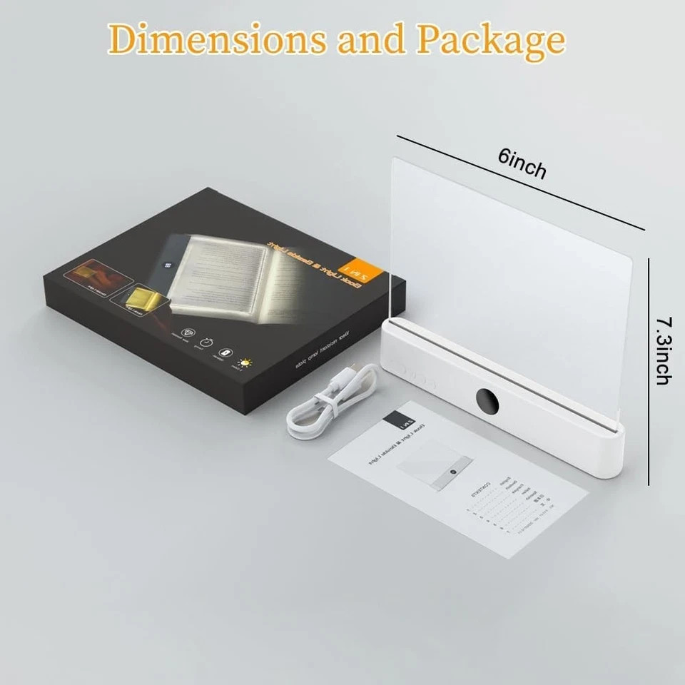Rechargeable Clear LED Flat Book Light with 3 Color Modes & Timer