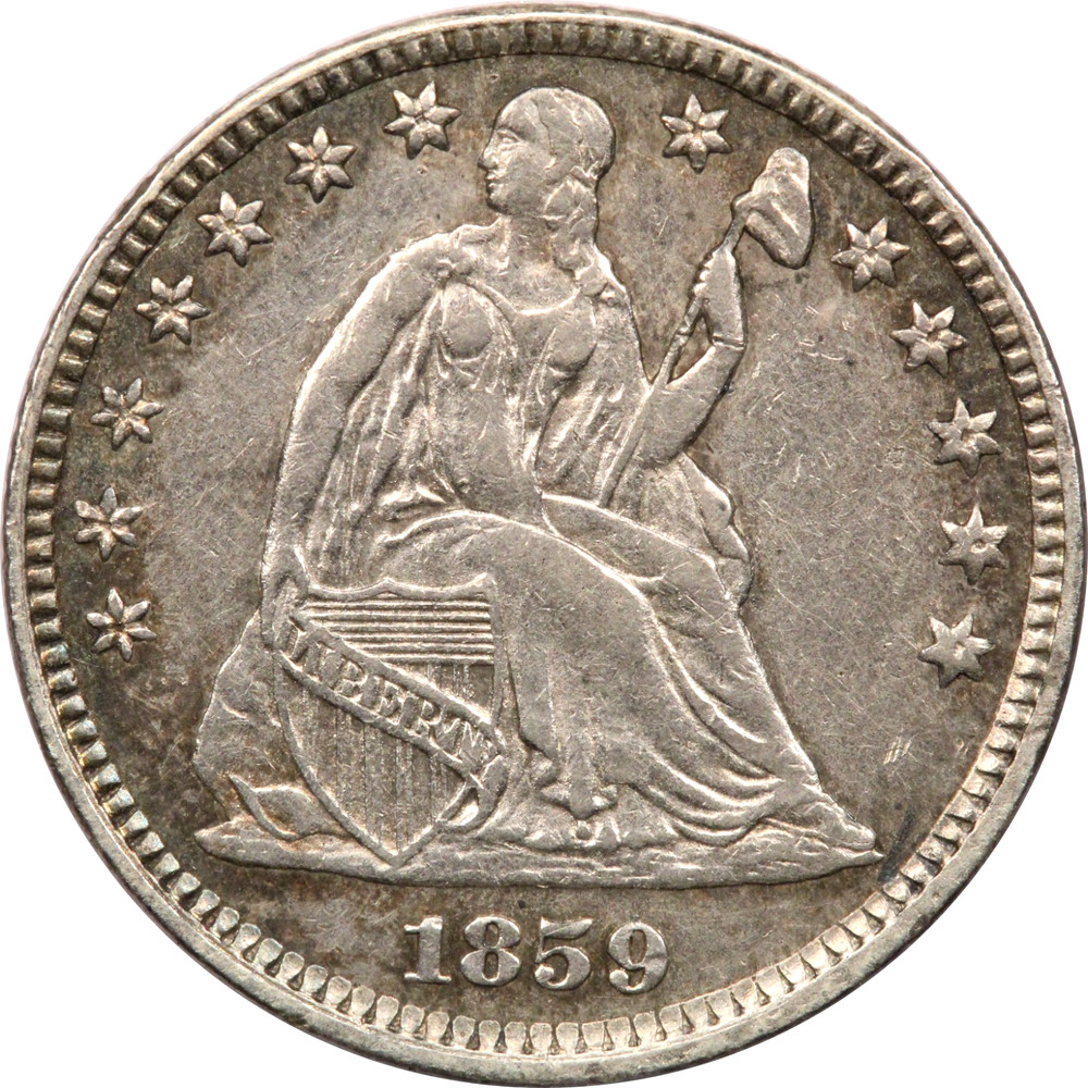 1859 Seated Liberty Half Dime, About Uncirculated AU+, Toned
